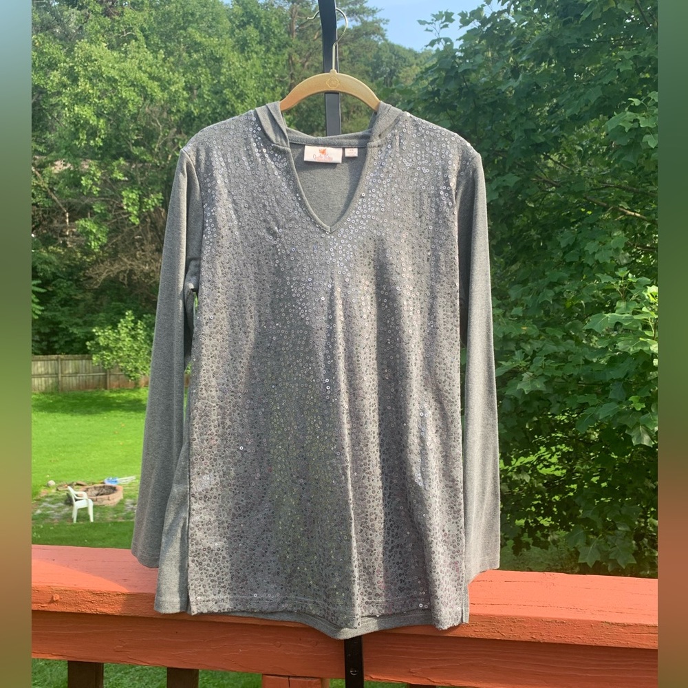 Quacker Factory Sequin Front Long Sleeve Hoodie S… - image 1